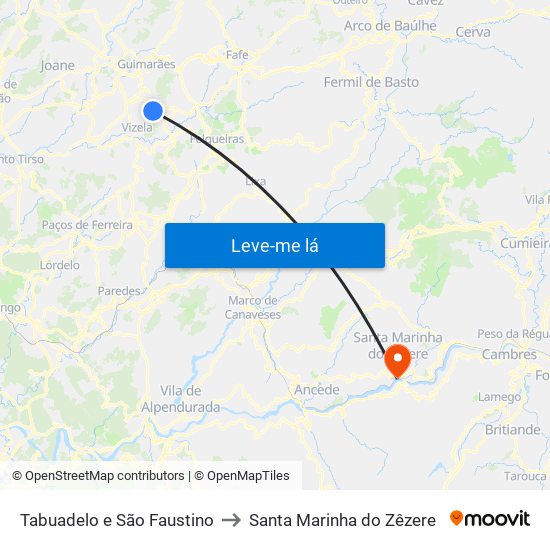 Tabuadelo e São Faustino to Santa Marinha do Zêzere map