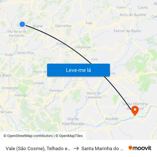 Vale (São Cosme), Telhado e Portela to Santa Marinha do Zêzere map