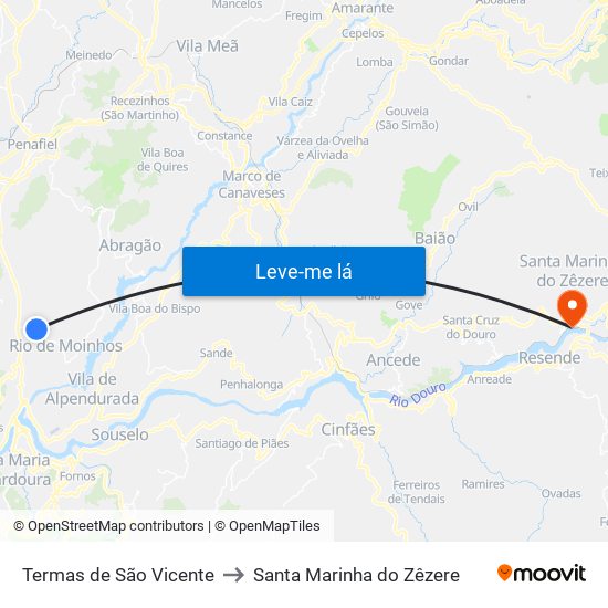 Termas de São Vicente to Santa Marinha do Zêzere map