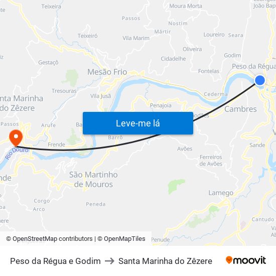 Peso da Régua e Godim to Santa Marinha do Zêzere map