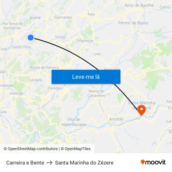 Carreira e Bente to Santa Marinha do Zêzere map