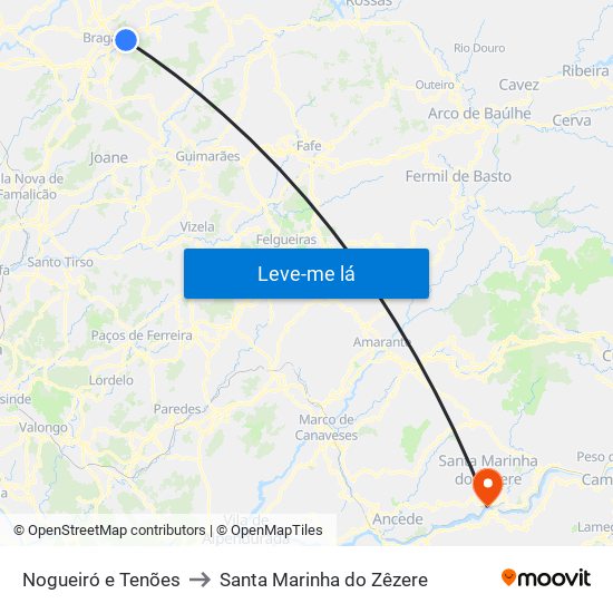 Nogueiró e Tenões to Santa Marinha do Zêzere map