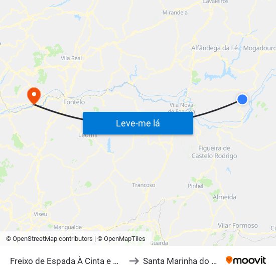 Freixo de Espada À Cinta e Mazouco to Santa Marinha do Zêzere map