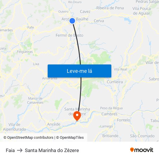 Faia to Santa Marinha do Zêzere map