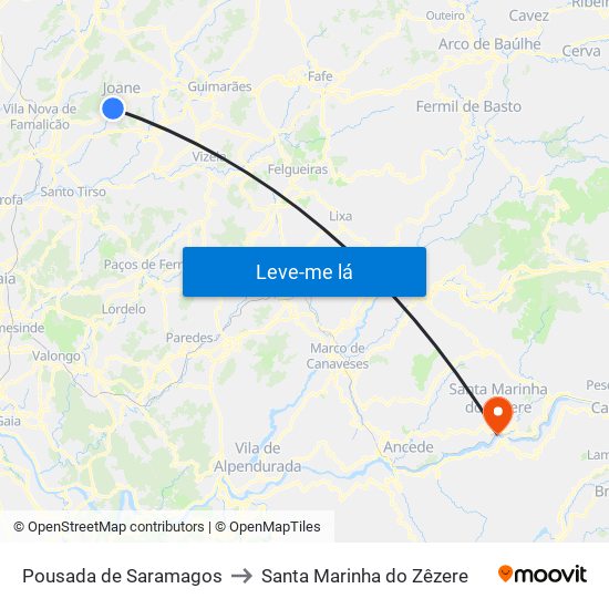 Pousada de Saramagos to Santa Marinha do Zêzere map