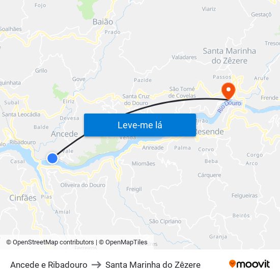 Ancede e Ribadouro to Santa Marinha do Zêzere map