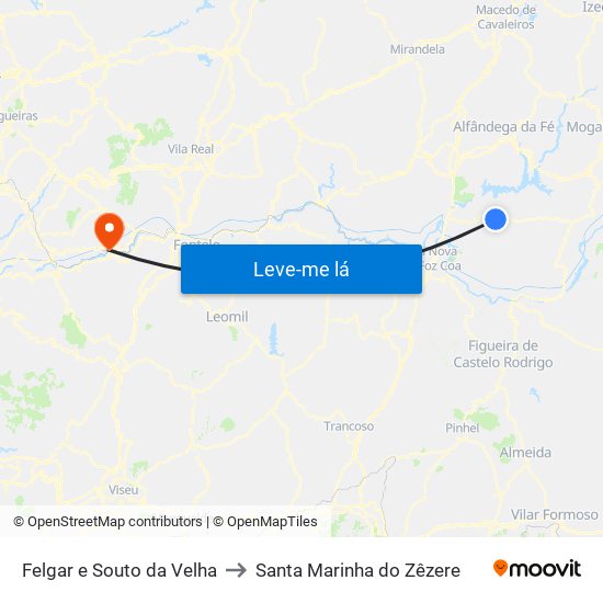 Felgar e Souto da Velha to Santa Marinha do Zêzere map