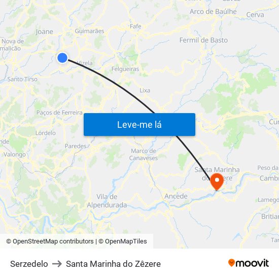 Serzedelo to Santa Marinha do Zêzere map