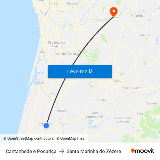 Cantanhede e Pocariça to Santa Marinha do Zêzere map