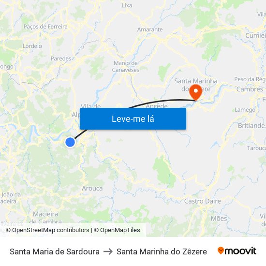 Santa Maria de Sardoura to Santa Marinha do Zêzere map