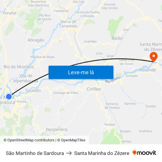 São Martinho de Sardoura to Santa Marinha do Zêzere map