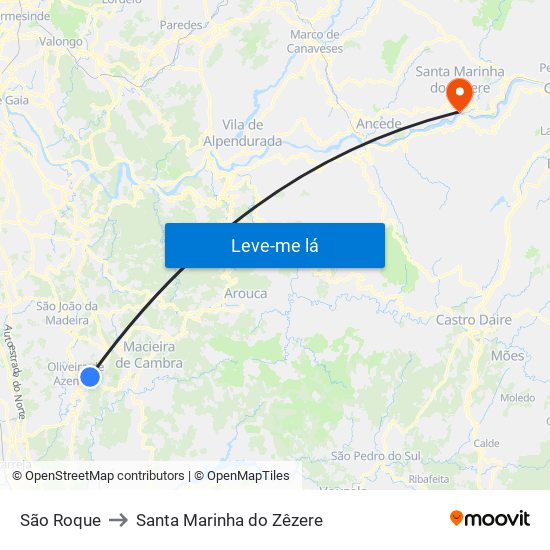 São Roque to Santa Marinha do Zêzere map