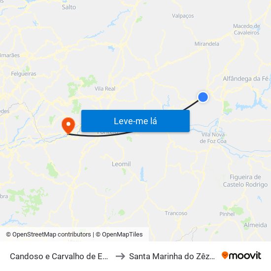 Candoso e Carvalho de Egas to Santa Marinha do Zêzere map