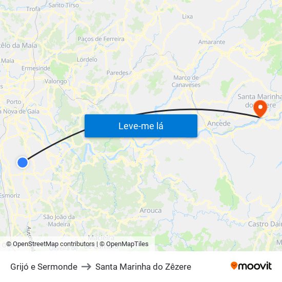 Grijó e Sermonde to Santa Marinha do Zêzere map
