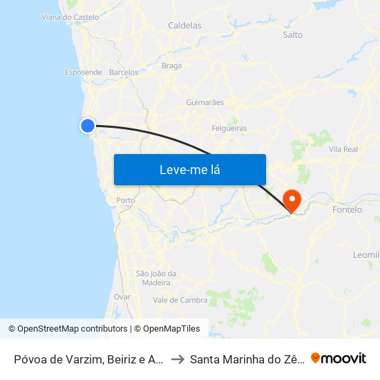 Póvoa de Varzim, Beiriz e Argivai to Santa Marinha do Zêzere map