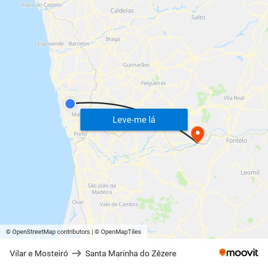 Vilar e Mosteiró to Santa Marinha do Zêzere map