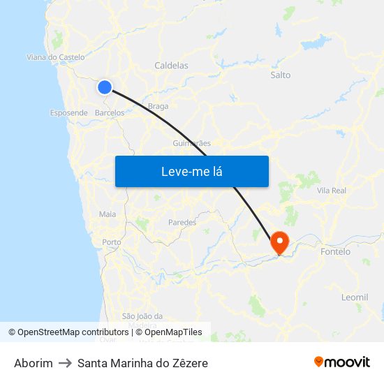 Aborim to Santa Marinha do Zêzere map