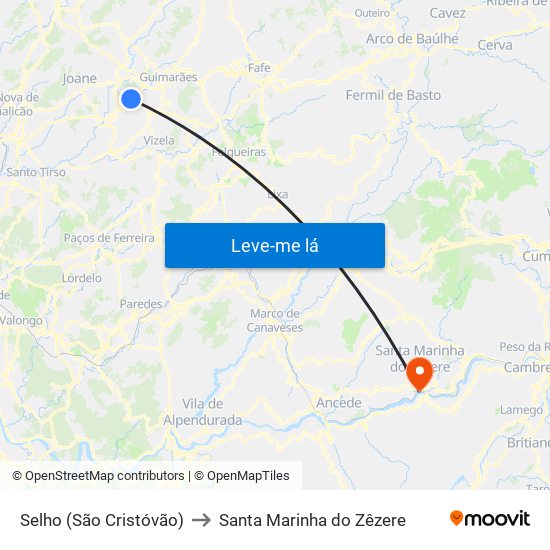 Selho (São Cristóvão) to Santa Marinha do Zêzere map