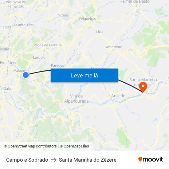 Campo e Sobrado to Santa Marinha do Zêzere map