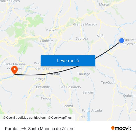 Pombal to Santa Marinha do Zêzere map