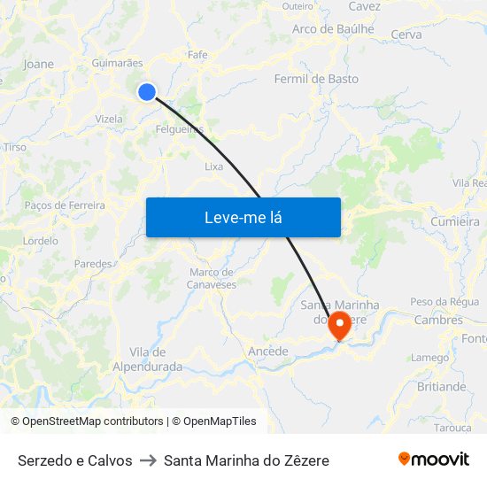 Serzedo e Calvos to Santa Marinha do Zêzere map