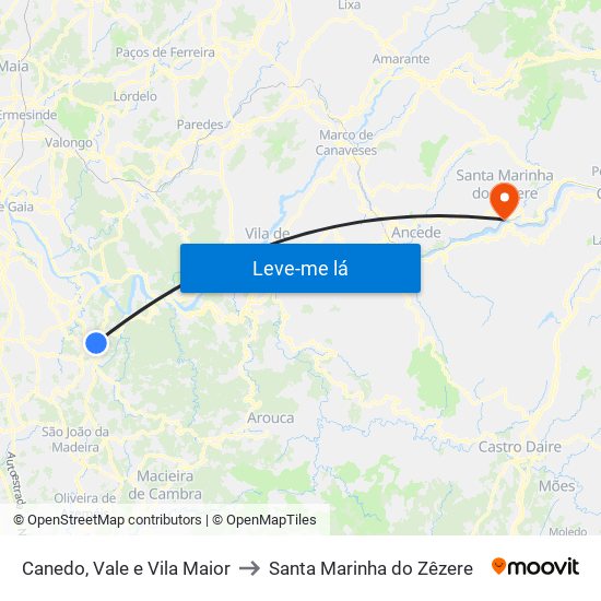 Canedo, Vale e Vila Maior to Santa Marinha do Zêzere map