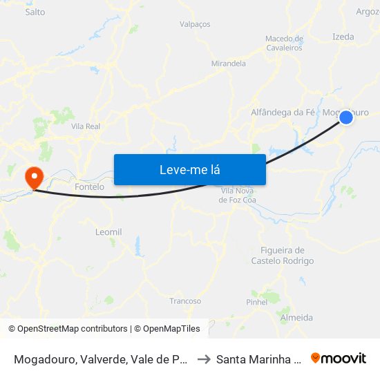 Mogadouro, Valverde, Vale de Porco e Vilar de Rei to Santa Marinha do Zêzere map
