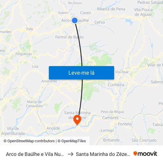 Arco de Baúlhe e Vila Nune to Santa Marinha do Zêzere map
