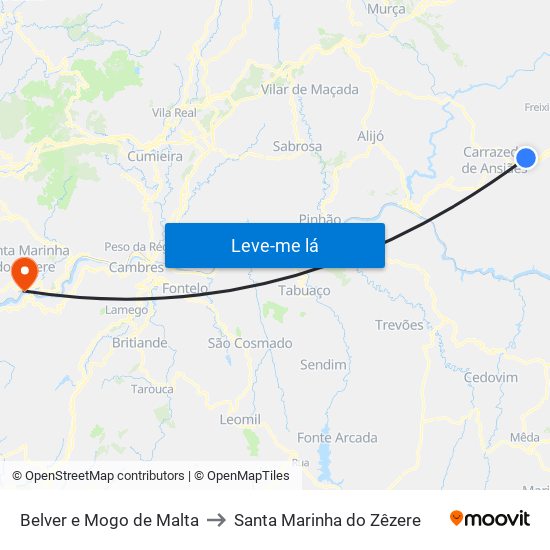 Belver e Mogo de Malta to Santa Marinha do Zêzere map