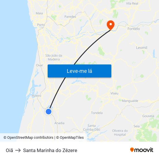 Oiã to Santa Marinha do Zêzere map