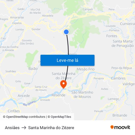 Ansiāes to Santa Marinha do Zêzere map