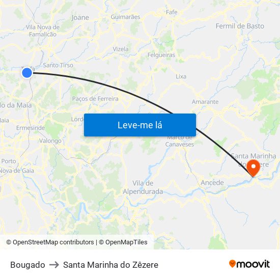 Bougado to Santa Marinha do Zêzere map