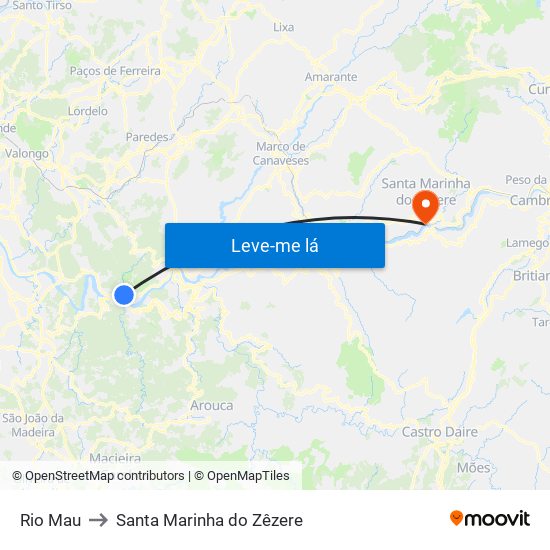 Rio Mau to Santa Marinha do Zêzere map