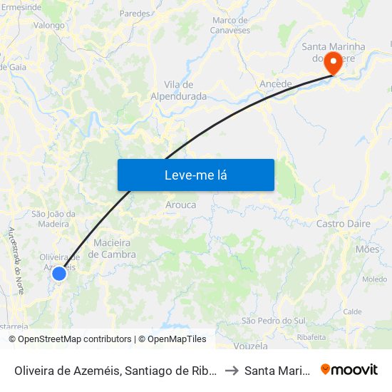 Oliveira de Azeméis, Santiago de Riba-Ul, Ul, Macinhata da Seixa e Madail to Santa Marinha do Zêzere map