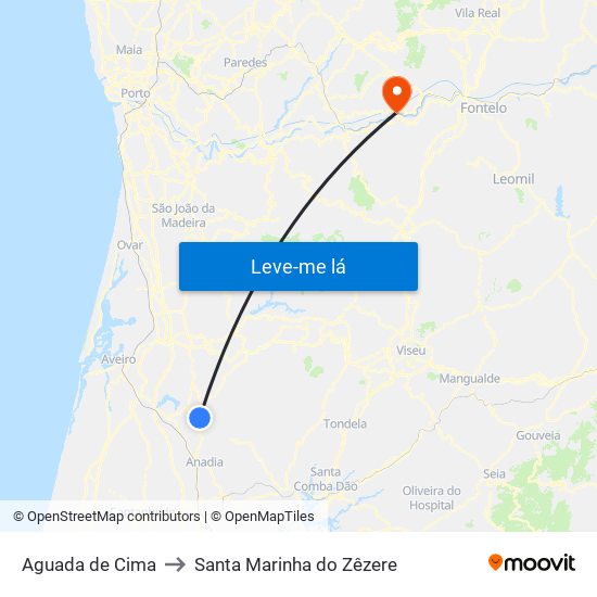 Aguada de Cima to Santa Marinha do Zêzere map