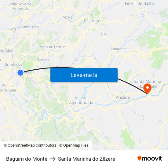 Baguim do Monte to Santa Marinha do Zêzere map
