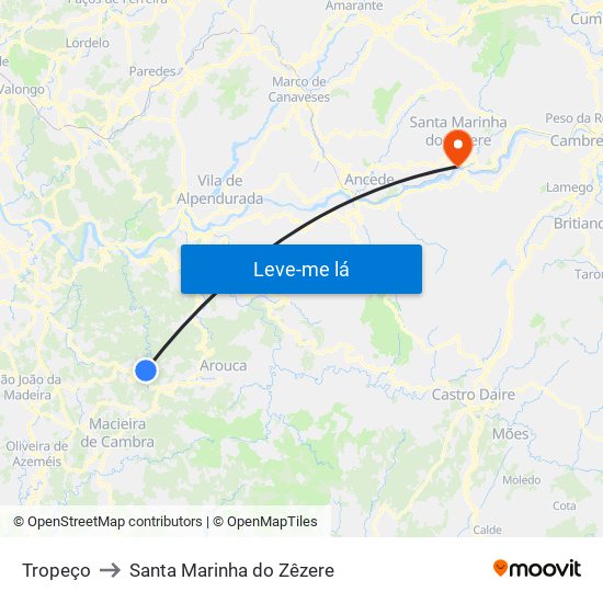 Tropeço to Santa Marinha do Zêzere map