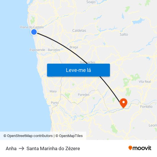 Anha to Santa Marinha do Zêzere map