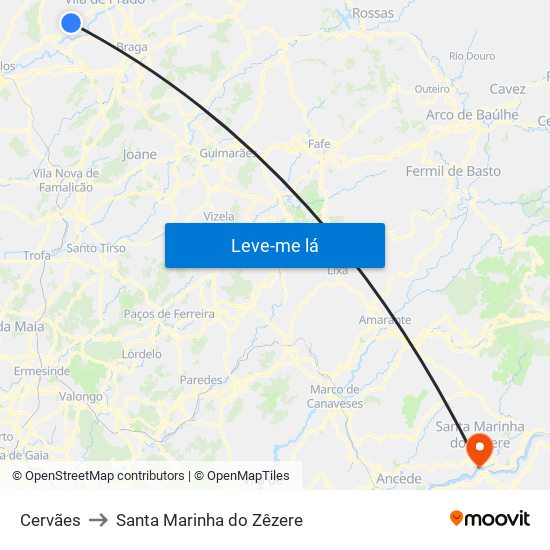 Cervães to Santa Marinha do Zêzere map