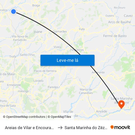 Areias de Vilar e Encourados to Santa Marinha do Zêzere map