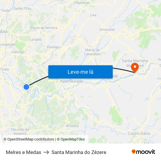 Melres e Medas to Santa Marinha do Zêzere map