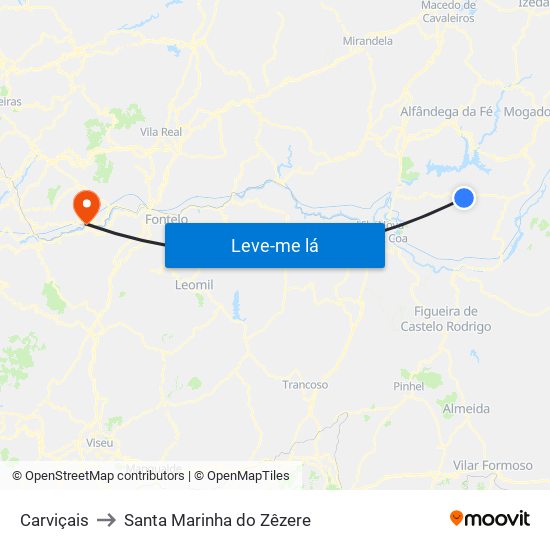 Carviçais to Santa Marinha do Zêzere map
