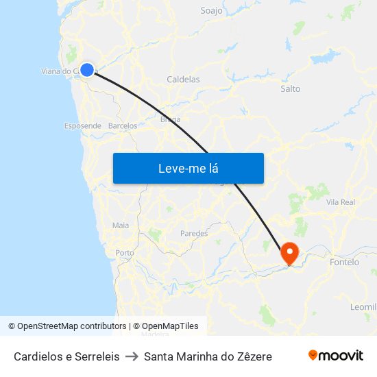 Cardielos e Serreleis to Santa Marinha do Zêzere map