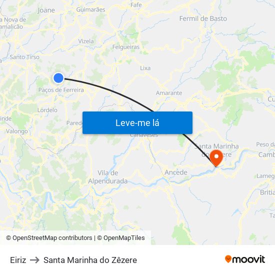 Eiriz to Santa Marinha do Zêzere map