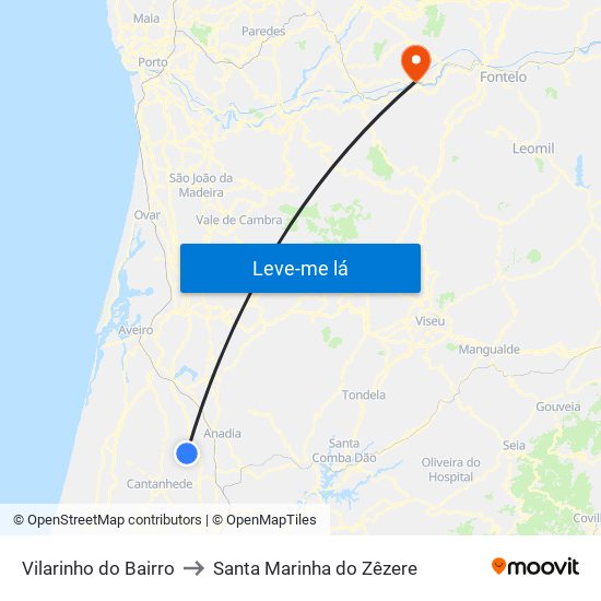 Vilarinho do Bairro to Santa Marinha do Zêzere map