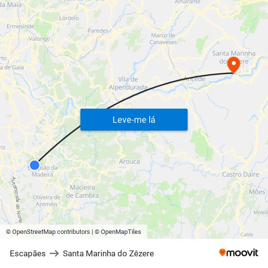 Escapães to Santa Marinha do Zêzere map