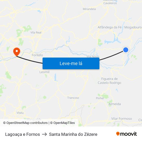Lagoaça e Fornos to Santa Marinha do Zêzere map