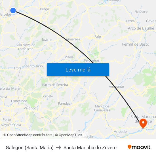 Galegos (Santa Maria) to Santa Marinha do Zêzere map
