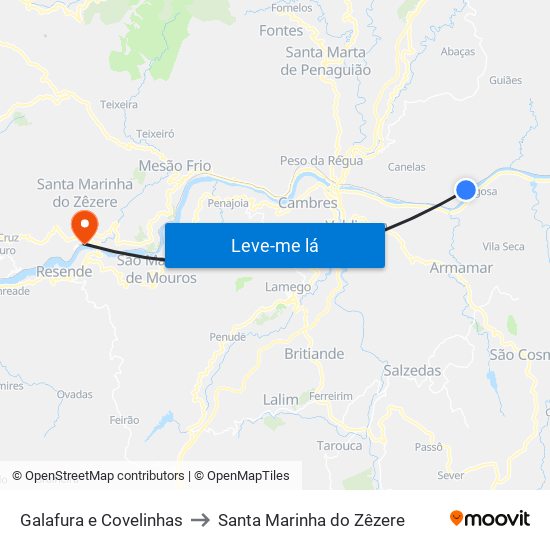 Galafura e Covelinhas to Santa Marinha do Zêzere map