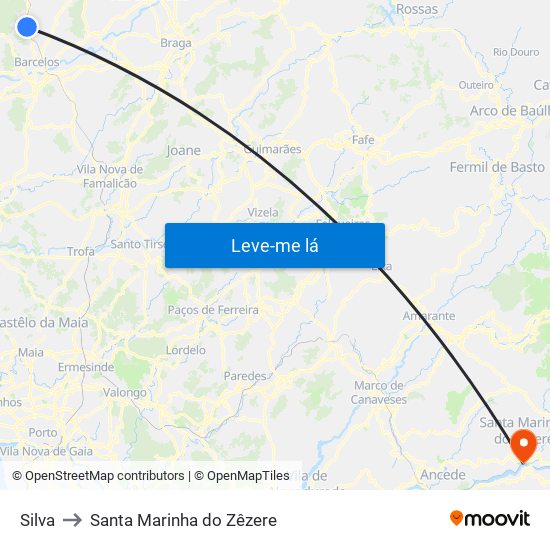 Silva to Santa Marinha do Zêzere map